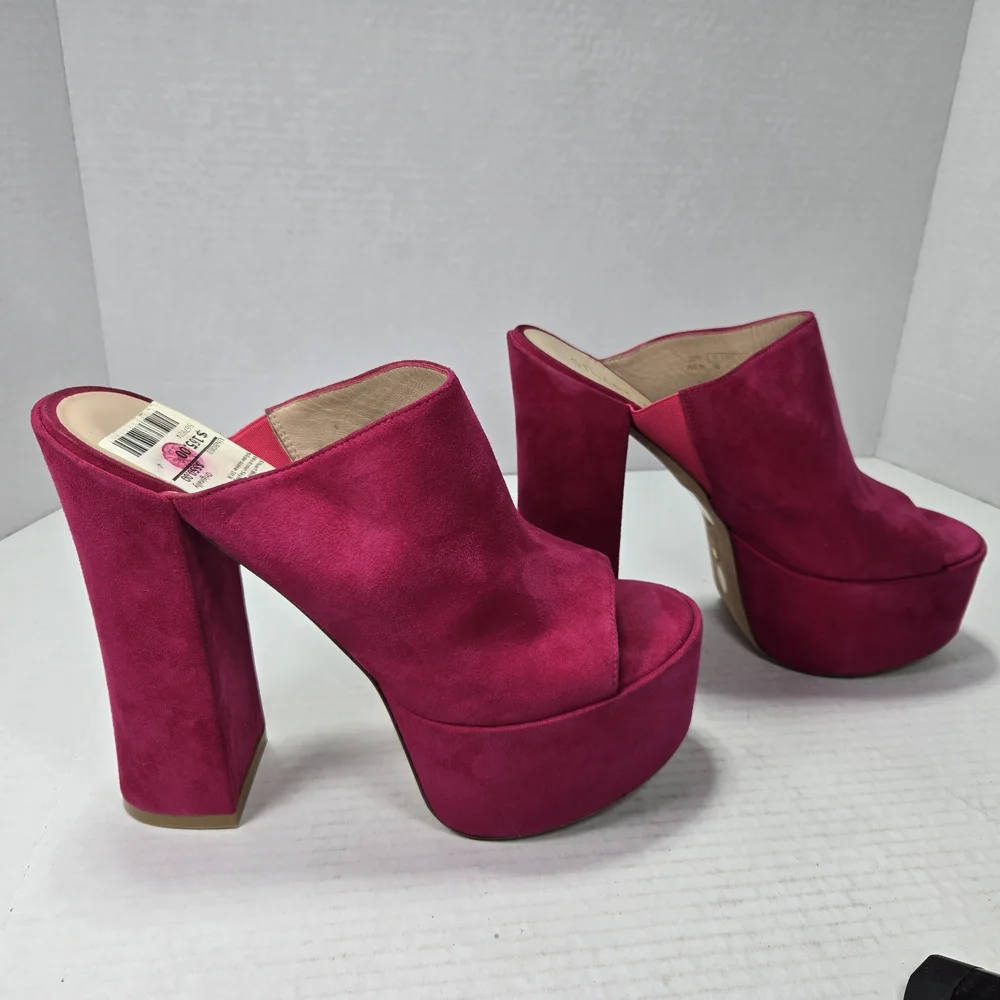 Stuart Weitzman Skyhigh 145mm Azalea Fuchsia Slide Platform Mules Size 10M - Picture 5 of 10